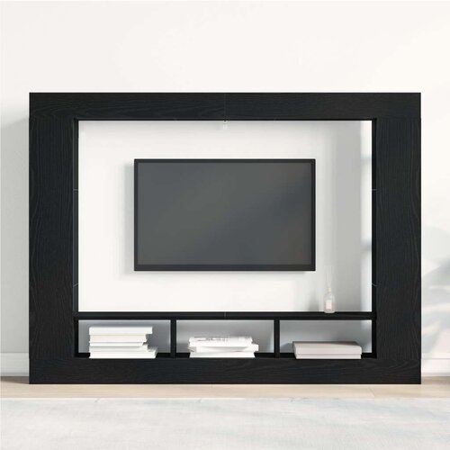 VidaXL TV Kabinet Crni Hrast Drvo, Metal Srednji TV Stalak Crnog Hrasta Slike