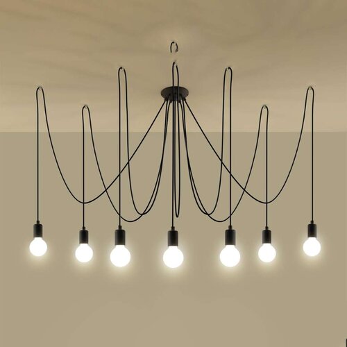  SL.0372 - visilica na sajli EDISON 7 7xE27/60W/230V pauk crni Slike