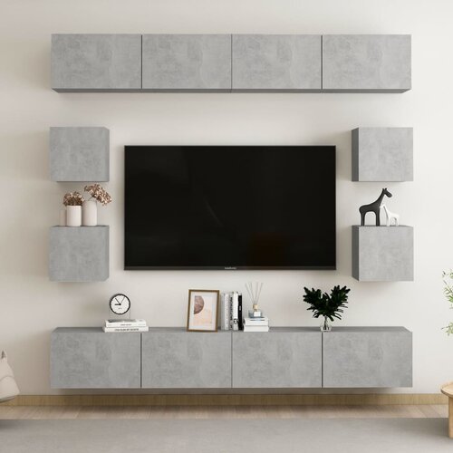  8-dijelni set TV ormarića siva boja betona konstruirano drvo Cijene