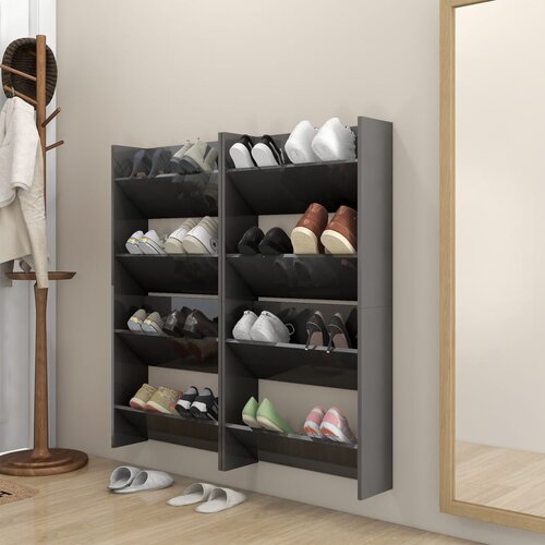 vidaXL Zidni ormarići za cipele 4 kom sjajni sivi 60x18x60 cm iverica Cijene