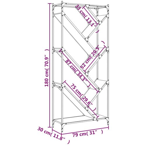  Regal za knjige smeđa boja hrasta 79x30x180 cm od drva i metala Slike