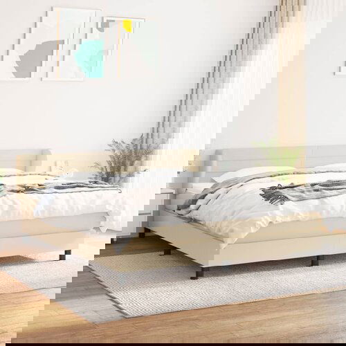 VidaXL Box spring postelja z vzmetnico krem 180x200 cm blago Slike