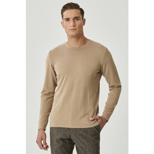 ALTINYILDIZ CLASSICS Men's Beige Standard Fit Regular Cut Crew Neck Patternless Basic Knitwear Sweater Cene