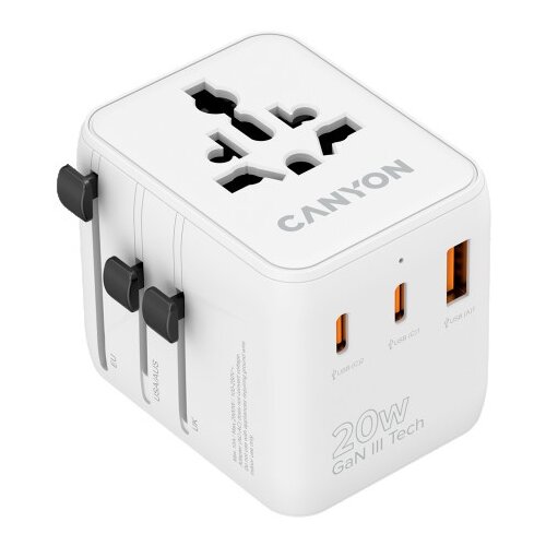 Canyon Travel Adapter OnTour 20 EU/UK/US/AUS 20W White ( CNS-TA20W1005W ) Slike