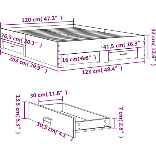 VidaXL Okvir za krevet s ladicama bijela 120x200 cm konstruirano drvo Slike