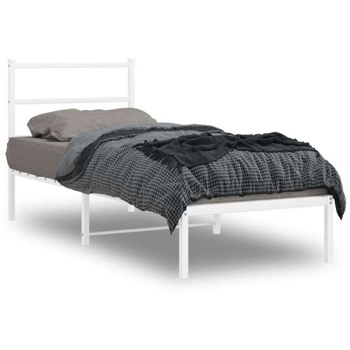 Metalni okvir za krevet s uzglavljem bijeli 75x190 cm Slike