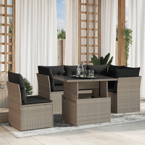 VidaXL 6-dijelni set vrtnih sofa od poliratana s jastucima svjetlosivi Slike