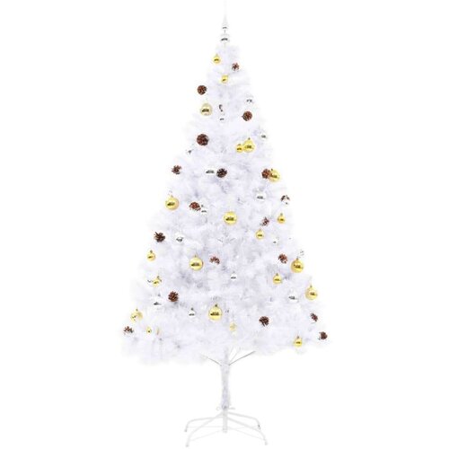 VidaXL umjetno božićno drvce s kuglicama i led svjetlima bijelo 210 cm Slike