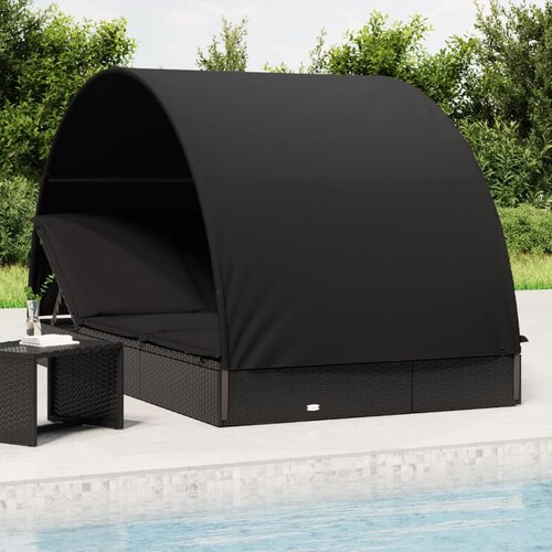 VidaXL Vrtni ležalnik za 2 osebi s streho črn 211x112x140cm poli ratan Slike