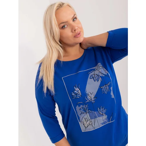 Fashion Hunters Cobalt Blue Oversize Women's Blouse with Applique