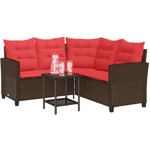  Set vanjskih sofa s jastukom 2 pcs Smeđa i crvena poliratan Slike