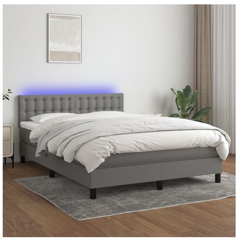  Box spring postelja z vzmetnico LED temno siva 140x200 cm blago Cene