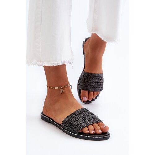 PM1 Women&amp;#039;s Sandals with Woven Strap on Flat Heel Black Radians Slike