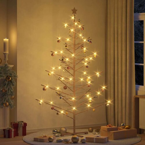 VidaXL Leseno božično drevo z stojalom Rjava 210 cm Trdna borovina Slike