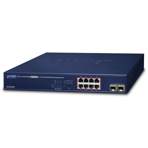 Planet GS-4210-8P2S network switch Managed Gigabit Ethernet (10 /100 /1000) Power over Ethernet (PoE) 1U Blue Slike