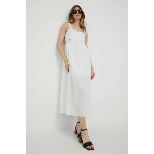 Sisley Pamučna haljina boja: bijela, midi, širi se prema dolje