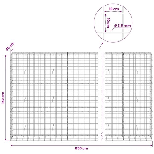  Gabion s žicom debljine 3 5 mm i mrežom 10x10 cm 850x30x150 cm - 30 cm 150 cm 850 cm Slike