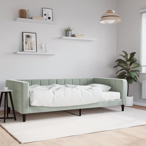 VidaXL Dnevna postelja z vzmetnico svetlo siva 100x200 cm žamet Slike