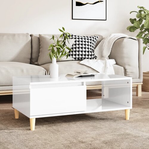 The Living Store Klubska mizica visok sijaj bela 90x50x36,5 cm inženirski les - Klubska Mizica, (21574168) Slike