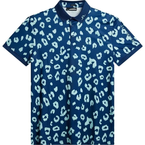 J.Lindeberg Tour Tech Reg Fit Print Mens Polo Savanna Estate Blue M