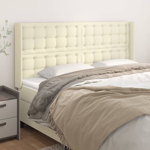 VidaXL Vzglavje z u&amp;scaron;esi krem 163x16x118/128 cm umetno usnje Slike