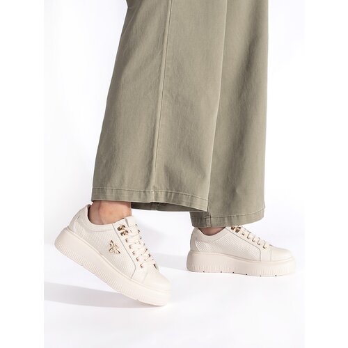 Shelvt Beige leather platform sneakers Slike