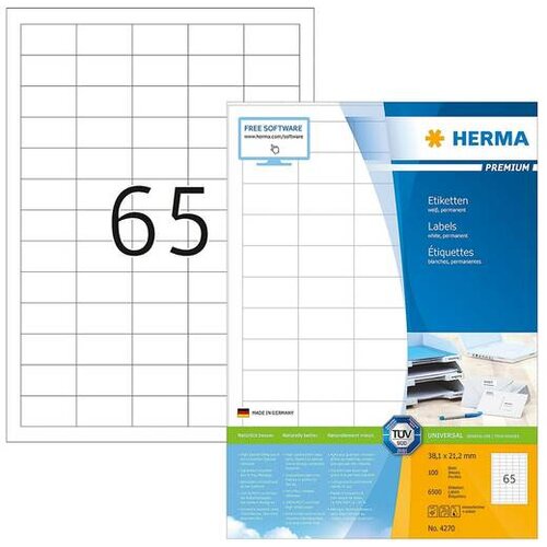 Herma Labels 38,1x21,2 100 Sheets DIN A4 6500 pcs. 4270 Cijene