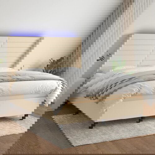 The Living Store Box spring postelja z vzmetnico LED krem 140x200 cm blago - Box Spring Postelja, (21503630) Slike