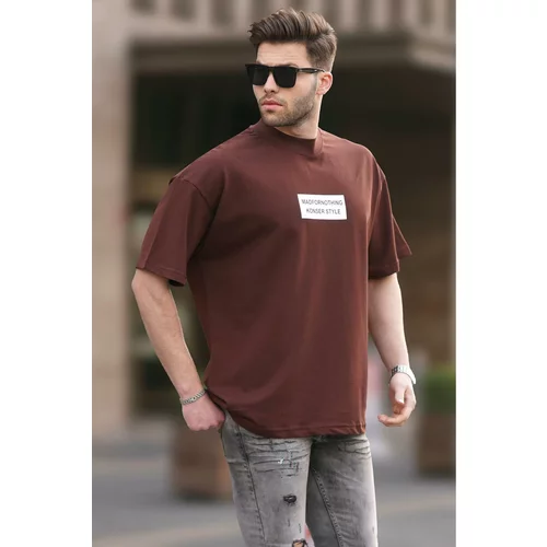 Madmext Brown False Stand Collar Oversize Men&#39;s T-Shirt 7005
