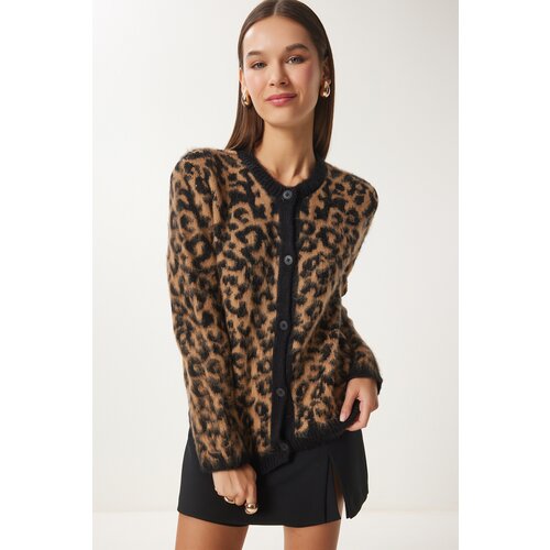  Ženski kardigan sa leopard printom, Braon-crni Cene