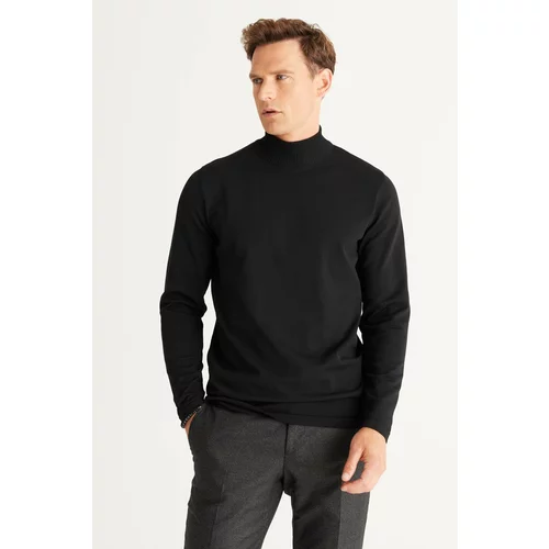ALTINYILDIZ CLASSICS Men's Black Standard Fit Normal Cut Half Turtleneck Knitwear Sweater.