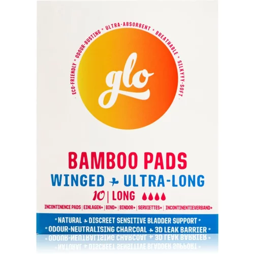 FLO GLO Bamboo Pads vložki za inkontinenco s krilci Long 10 kos
