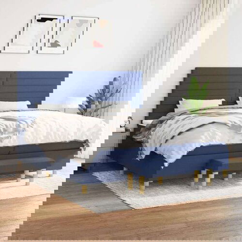  Krevet s oprugama i madracem plavi 200 x 200 cm od tkanine Slike