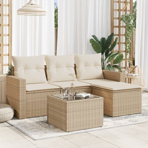 VidaXL 5-dijelni vrtni set sofa s jastucima bež od poliratana Slike