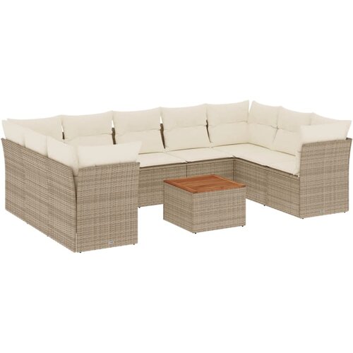  10-dijelni set vrtnih sofa s jastucima bež od poliratana 62 x 62 x 69 cm Slike