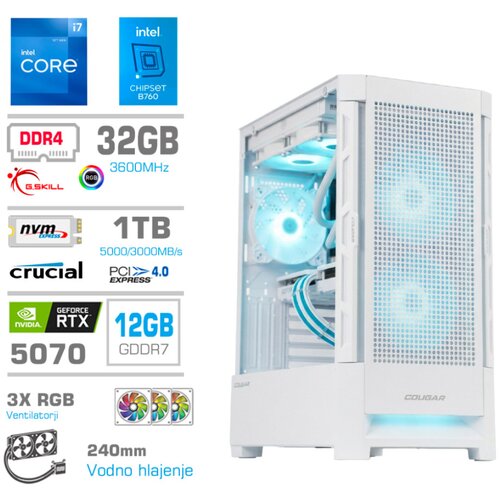MEGA Računalnik MT S8 i7-12700KF/RTX5070/32GB/1TB/750W/Brez OS/bela RGB + Estetski napajalni kabli [Svetlo modra / Bela], (5000329467) Slike