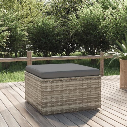 VidaXL Vrtni tabure s jastukom sivi 55 x 55 x 30 cm od poliratana Slike