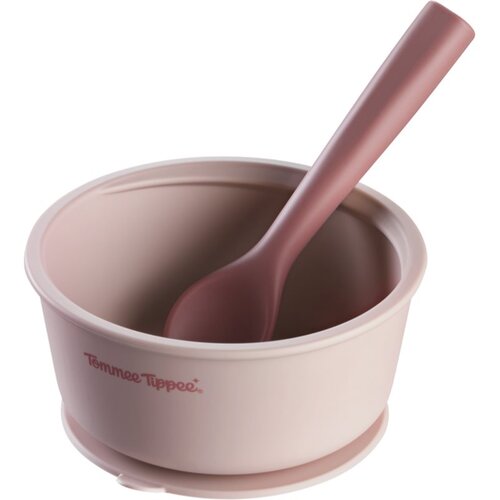 Tommee Tippee EasiStick&amp;trade; Silicone Bowl &amp;amp; Spoon silikonska zdjelica s vakuumskim držačem 4m+ Pink 1 kom Slike