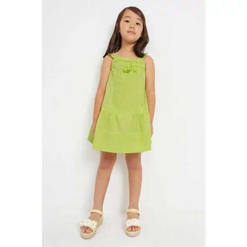 Mayoral Dječja pamučna haljina boja: zelena, midi, ravna