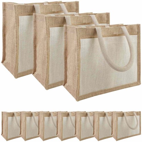  Torbe od jute s džepom 10 Prirodna i bijela 26 x 22 x 14 cm Cijene