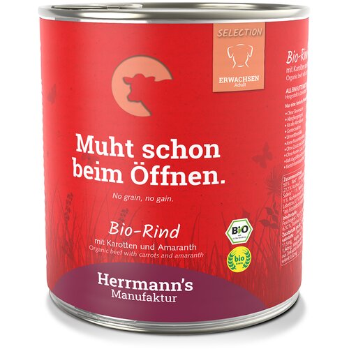 Herrmanns Varčno pakiranje Herrmann&acute;s Menu brez žitaric 24 x 800 g - Bio govedina z bio korenjem in bio amarantom Cijene