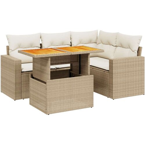 VidaXL 5-dijelni vrtni set sofa s jastucima bež od poliratana Slike