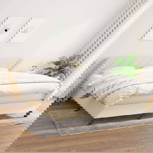  Box spring postelja z vzmetnico krem 140x200 cm blago, (20894448) Slike