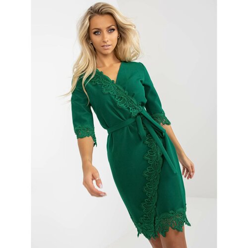 Fashion Hunters Dark green cocktail dress with a pleat with 3/4 sleeves Slike