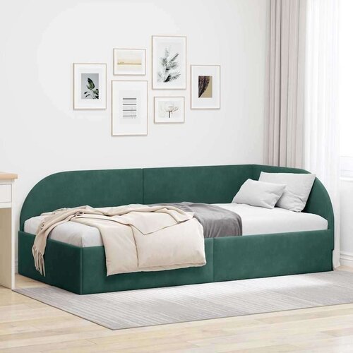 vidaXL Kotna postelja z vzglavjem Temno zelena 100 cm x 200 cm blago Cene