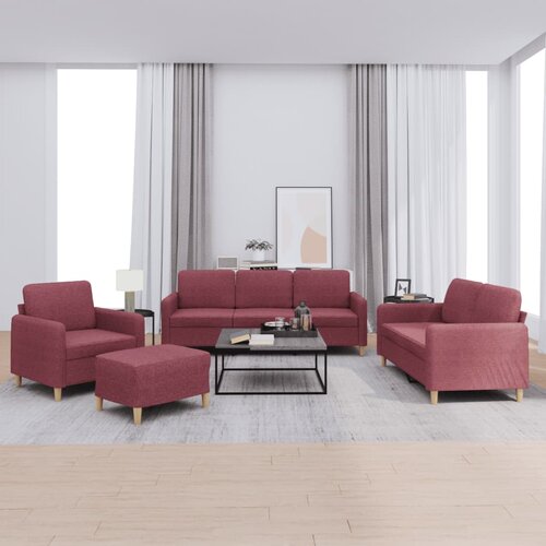  4-dijelni set sofa s jastucima crvena boja vina od tkanine Cijene