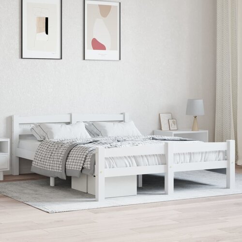 The Living Store Posteljni okvir bel iz trdne borovine 140x200 cm - Posteljni Okvir, (21523420) Slike