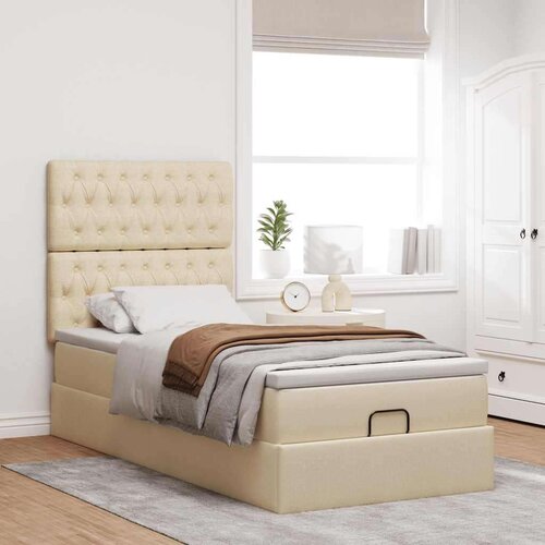 VidaXL otomanski okvir kreveta s madraca krem 90x190cm od tkanine Slike
