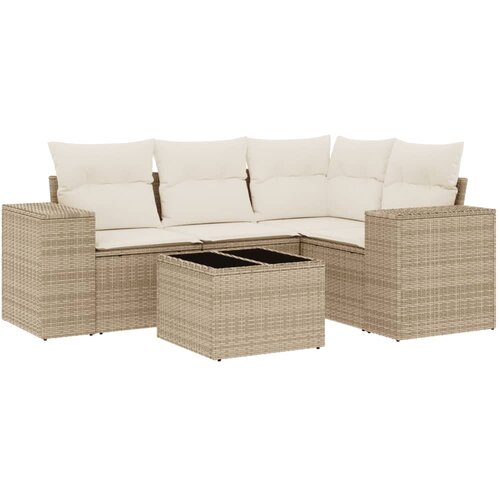 5-dijelni vrtni set sofa s jastucima bež od poliratana 55 x 55 x 37 cm Slike