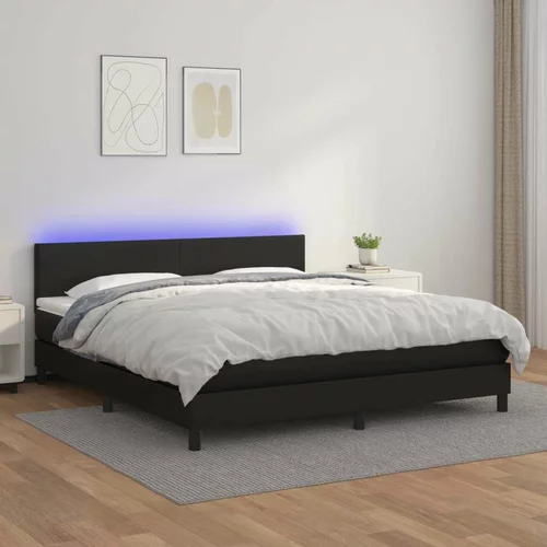  Box spring postelja z vzmetnico LED črna 180x200 cm um. usnje, (20789336)